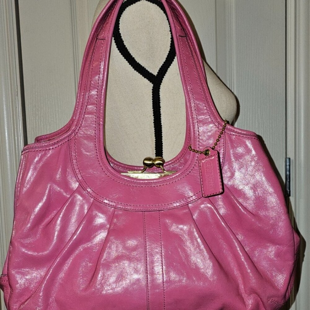 COACH 12520 Ergo Pleated Pink Patent Leather Satchel